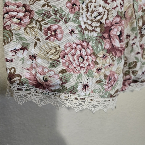 ​🌸 Vintage 90s Floral Lace Trim High Waist Mini Shorts Size 27 Pink Cream - Picture 6 of 6